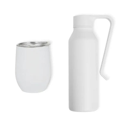 KIT GARRAFA E COPO TÉRMICO - BRANCO - 2 PÇS