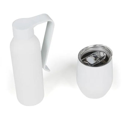 KIT GARRAFA E COPO TÉRMICO - BRANCO - 2 PÇS