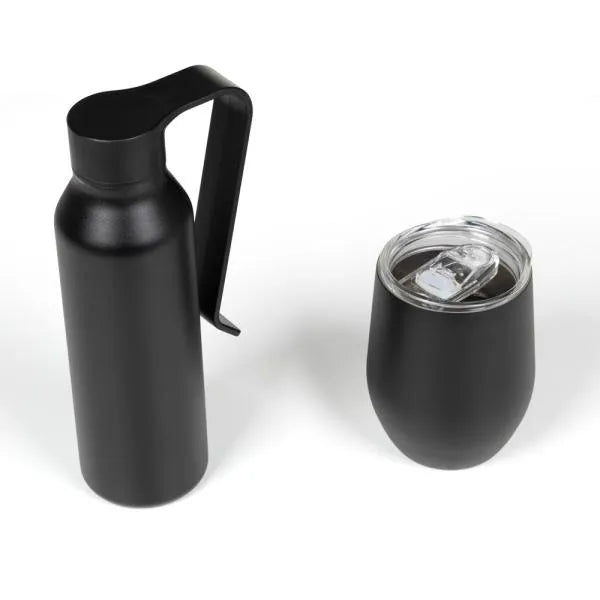 KIT GARRAFA E COPO TÉRMICO - PRETO - 2 PÇS
