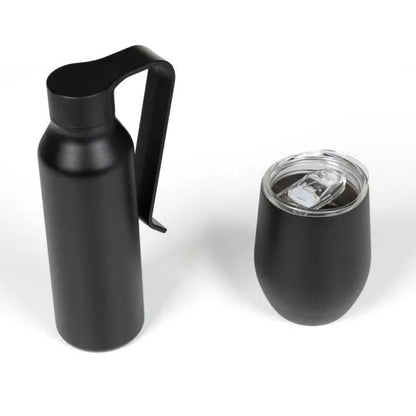 KIT GARRAFA E COPO TÉRMICO - PRETO - 2 PÇS