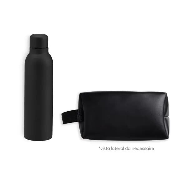 KIT GARRAFA E NECESSAIRE - PRETO - 2 PÇS