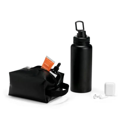 KIT GARRAFA, FONE BLUETOOTH E NECESSAIRE - 3 PÇS