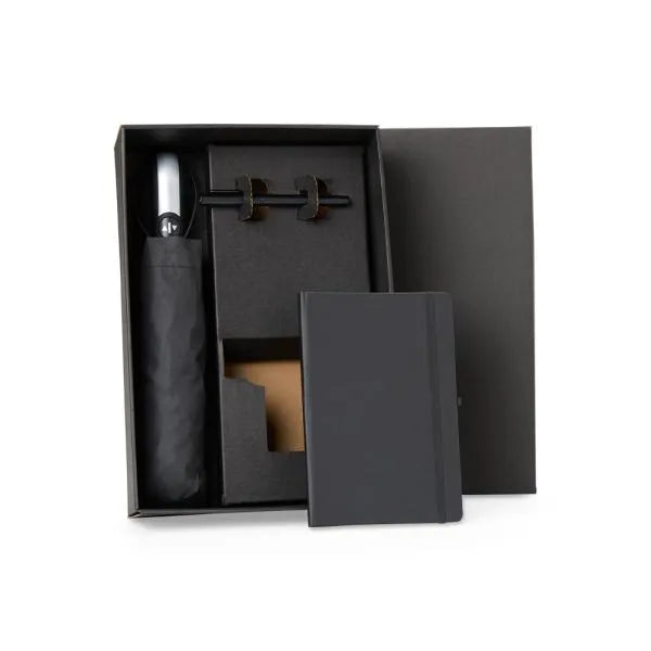 KIT GUARDA-CHUVA, CADERNO E CANETA - 3 PÇS