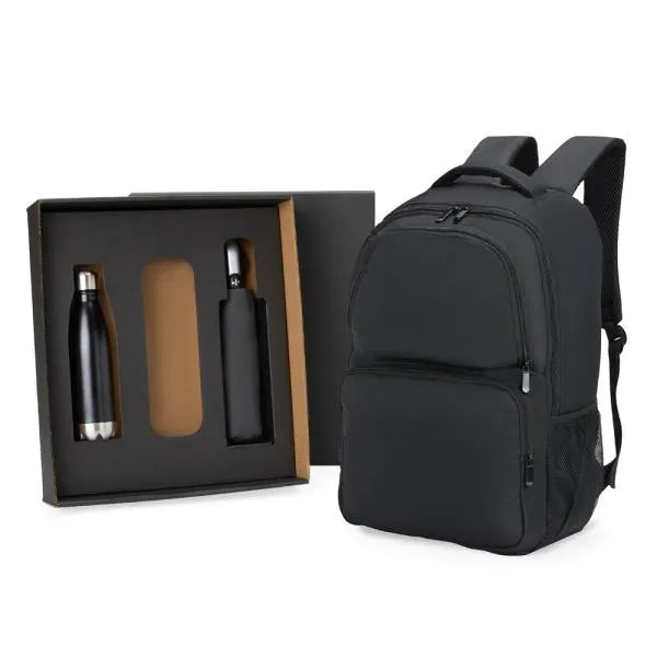 KIT MOCHILA, GUARDA-CHUVA E GARRAFA - 3 PÇS