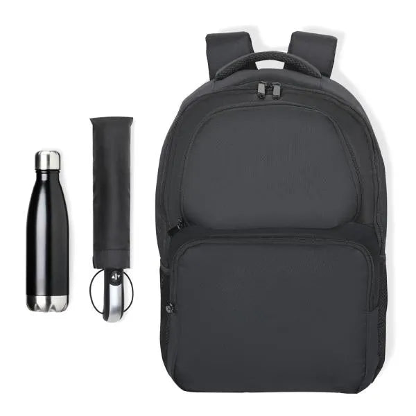 KIT MOCHILA, GUARDA-CHUVA E GARRAFA - 3 PÇS