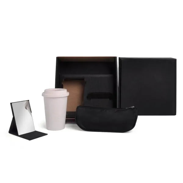 KIT NECESSAIRE, COPO C/ TAMPA E ESPELHO - 3 PÇS