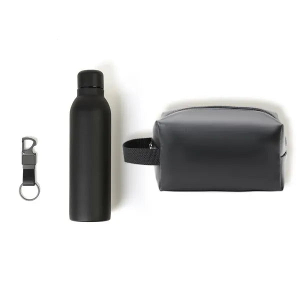 KIT NECESSAIRE, GARRAFA E CHAVEIRO - 3 PÇS
