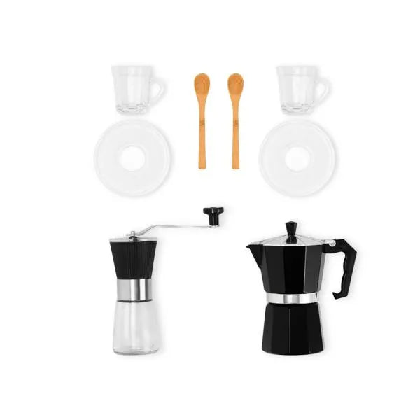KIT PARA CAFÉ COM CAFETEIRA ITALIANA E MOEDOR - 6 PÇS