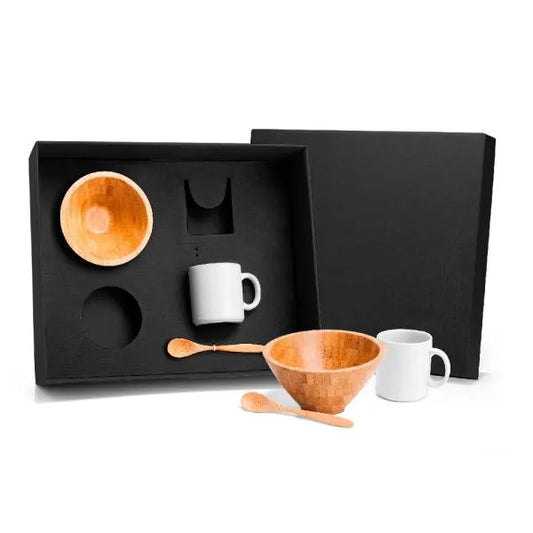 KIT PARA CAFÉ DA MANHÃ EM BAMBU - 6 PÇS