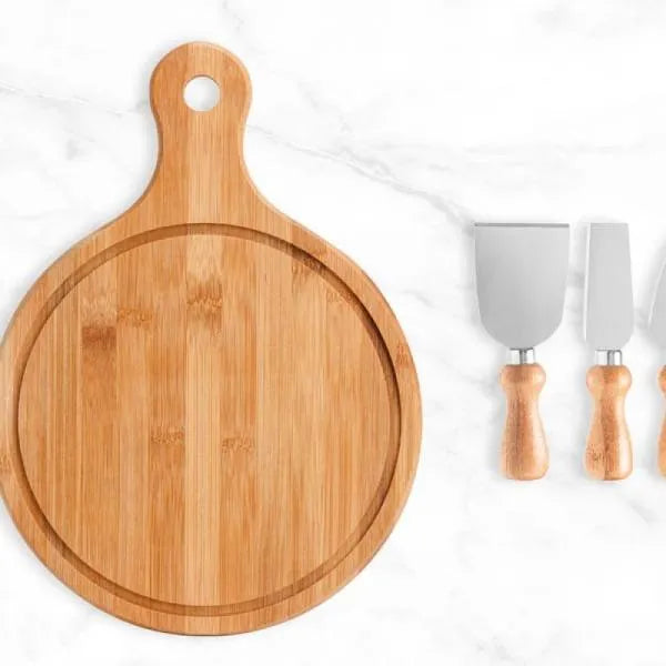 KIT PARA QUEIJO EM BAMBU / MADEIRA / INOX - 5 PÇS