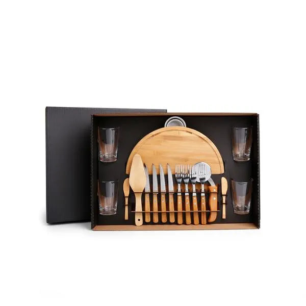 KIT PIZZA EM BAMBU COM COPOS - 19 PÇS