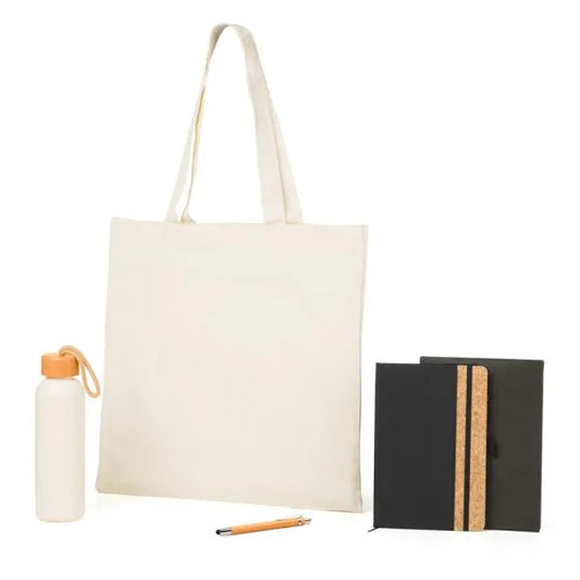 KIT SACOLA, GARRAFA, CADERNO E CANETA - 4 PÇS