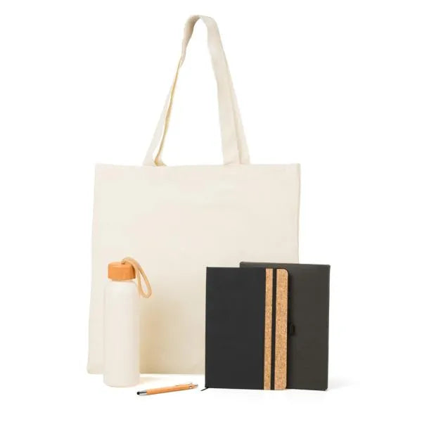 KIT SACOLA, GARRAFA, CADERNO E CANETA - 4 PÇS