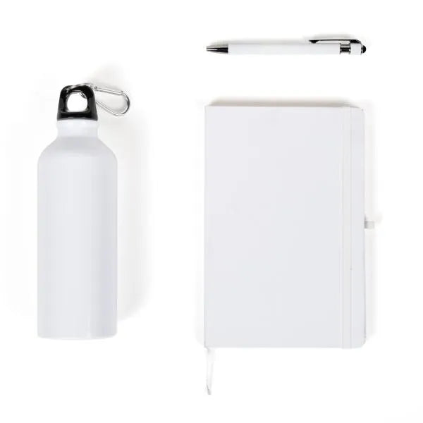 KIT SQUEEZE, CADERNETA E CANETA - BRANCO - 3 PÇS