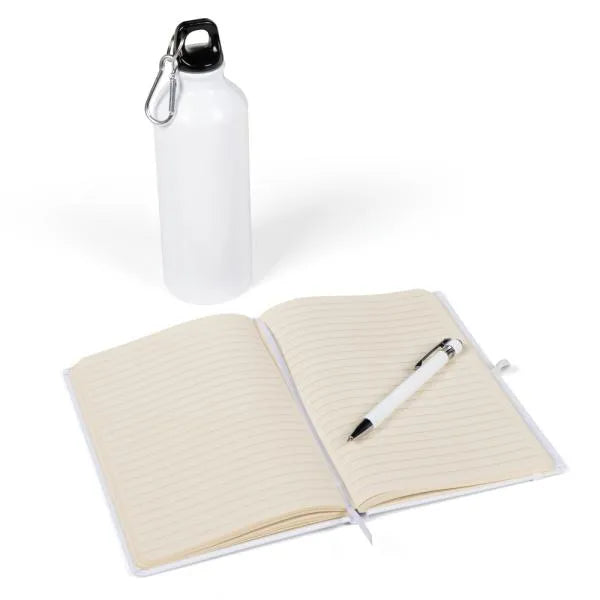 KIT SQUEEZE, CADERNETA E CANETA - BRANCO - 3 PÇS