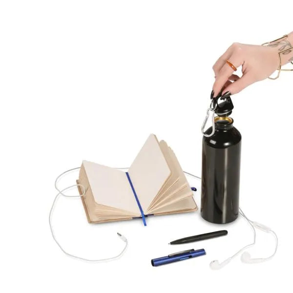 KIT SQUEEZE, FONE, CADERNO E CANETA - AZUL - 4 PÇS