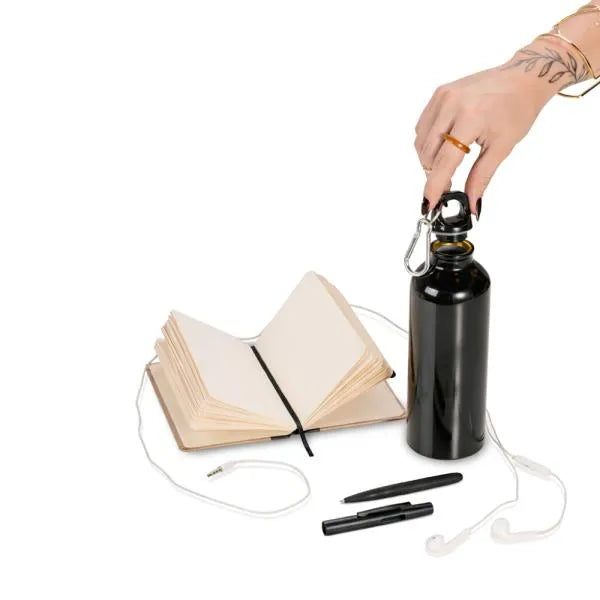 KIT SQUEEZE, FONE, CADERNO E CANETA - PRETO - 4 PÇS