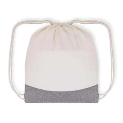 MOCHILA SACOLA EM ALGODÃO RECICLADO - BEGE NATURAL / MELANGE CINZA - 37X41CM