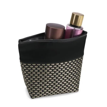NECESSAIRE EM PVC E COURO SINTÉTICO - PREMIUM - PRETO/XADREZ