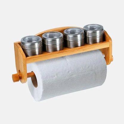 PORTA CONDIMENTOS EM BAMBU COM ACESSÓRIOS