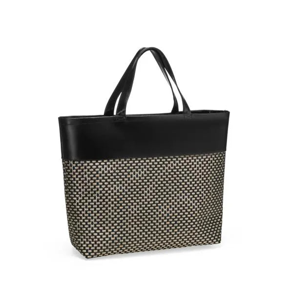 SACOLA EM PVC E COURO SINTÉTICO - PREMIUM - PRETO/XADREZ