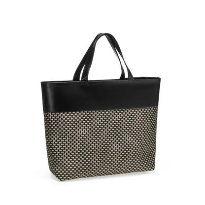 SACOLA EM PVC E COURO SINTÉTICO - PREMIUM - PRETO/XADREZ