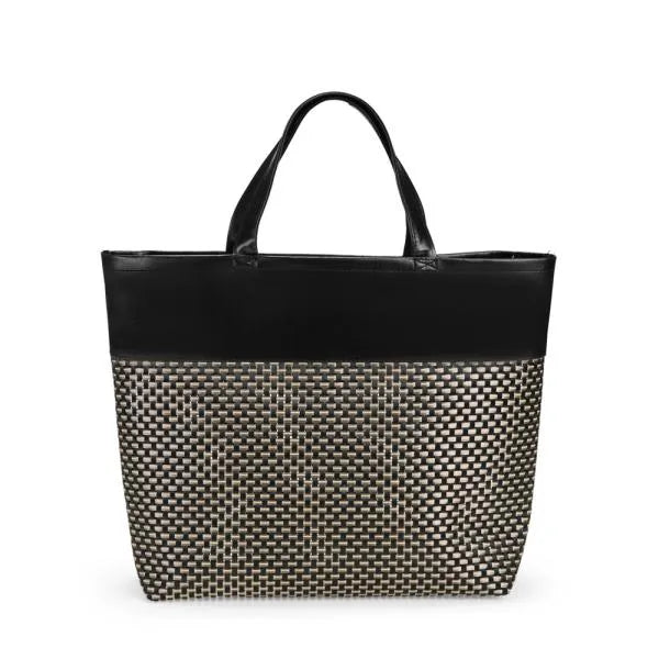 SACOLA EM PVC E COURO SINTÉTICO - PREMIUM - PRETO/XADREZ