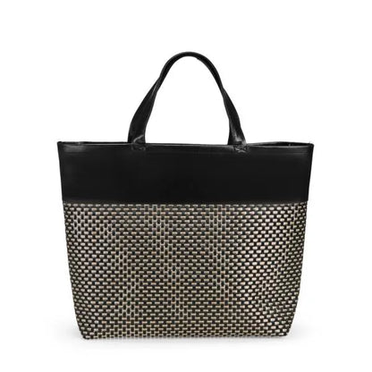 SACOLA EM PVC E COURO SINTÉTICO - PREMIUM - PRETO/XADREZ