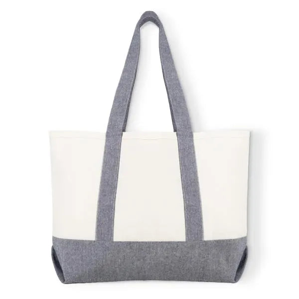 SACOLA EM ALGODÃO RECICLADO - BEGE NATURAL/MELANGE CINZA - 47,5X31CM